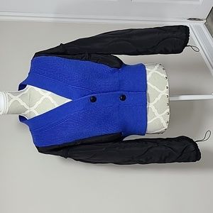 Mukoucun Blue Knit Puffer Sleeves Coat